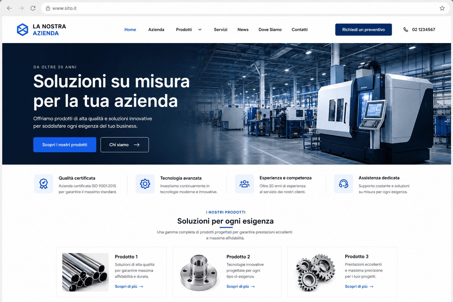 Lo stesso sito ricostruito dall'AI: moderno, chiaro e professionale